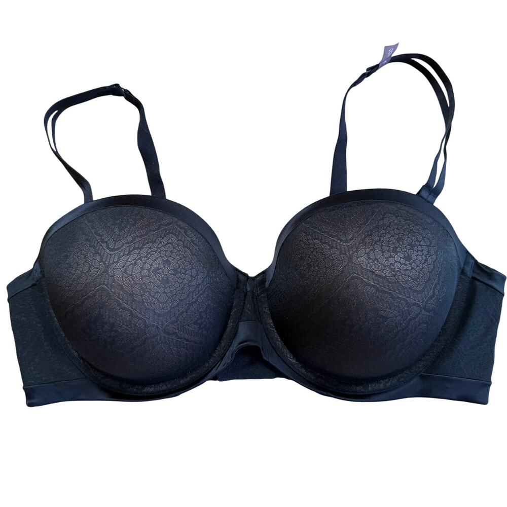 NWOT Ambrielle Multiway Strapless Bra 44DD Underwire Black Lined Satin Lace